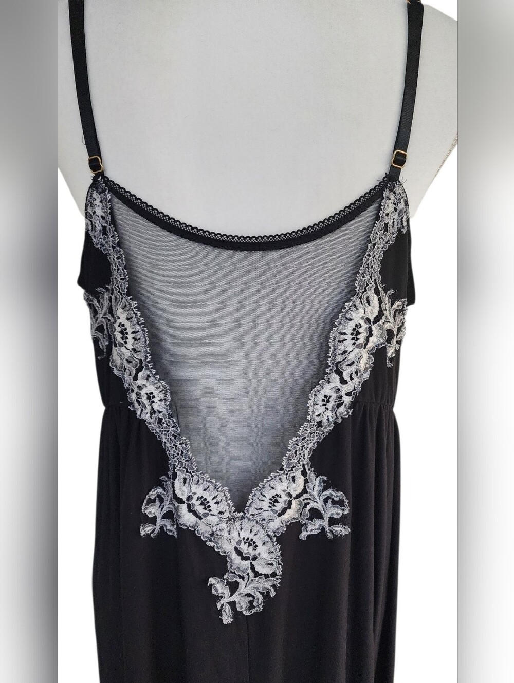 Soma Black Maxi Nightgown with White Lace Trim - Picture 6 of 9